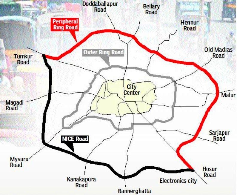 周辺環状道路のバンガロール地図